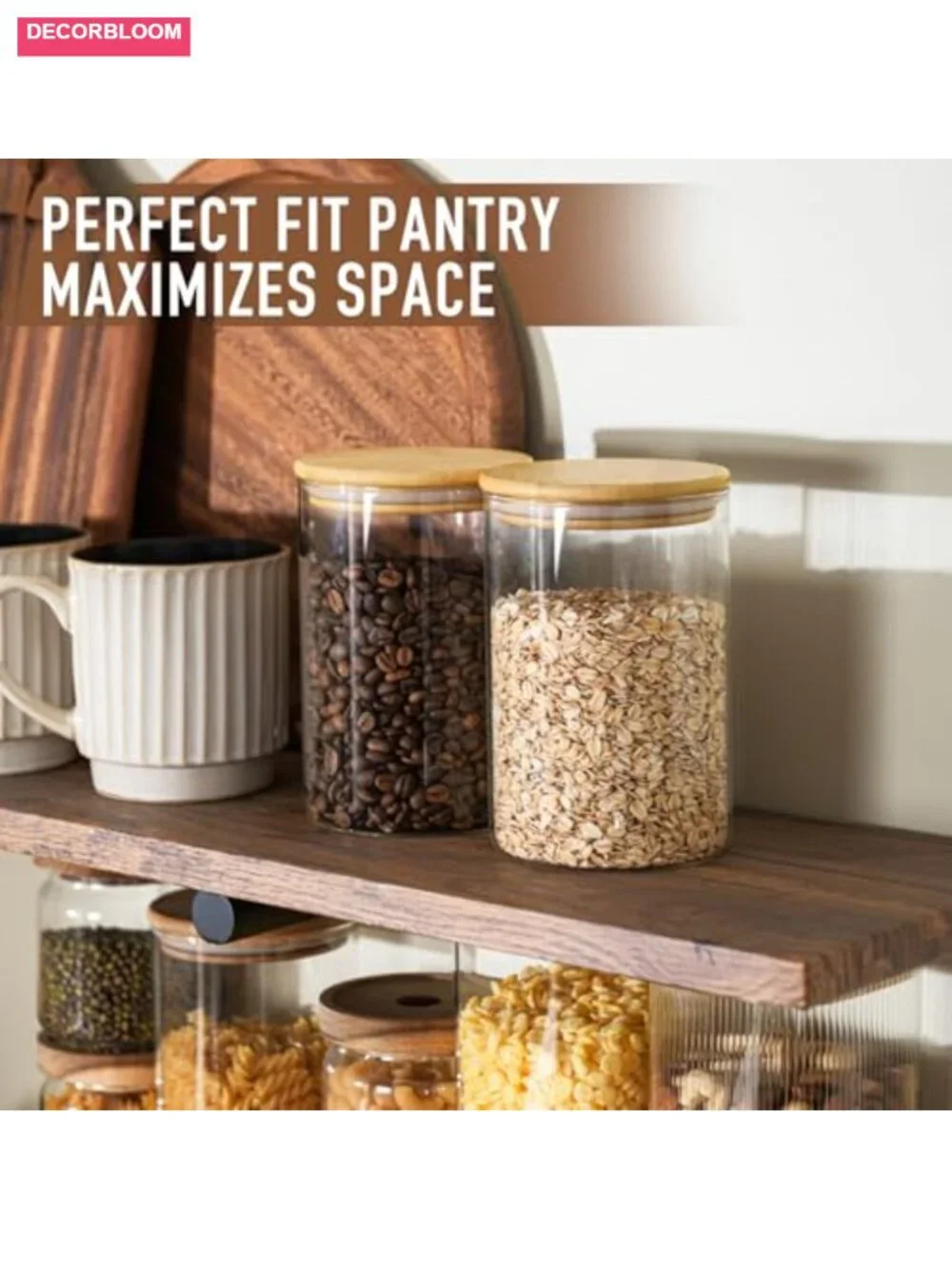6-Pack 32oz Airtight Glass Storage Containers with Bamboo Lids, Round Canisters